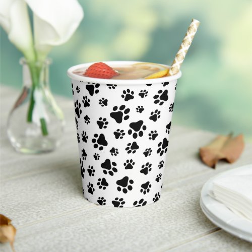 Pattern Of Paws Dog Paws Black and White Paper Cups