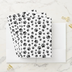 Pattern Of Paws, Dog Paws, Black and White Pocket Folder