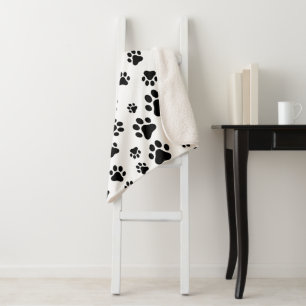 Pattern Of Paws, Dog Paws, Black and White Sherpa Blanket