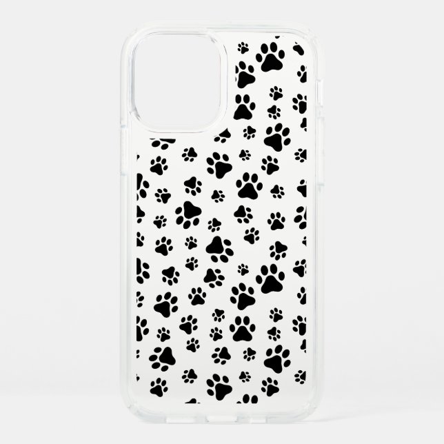 Pattern Of Paws, Dog Paws, Black and White Speck iPhone 12 Case (Front)