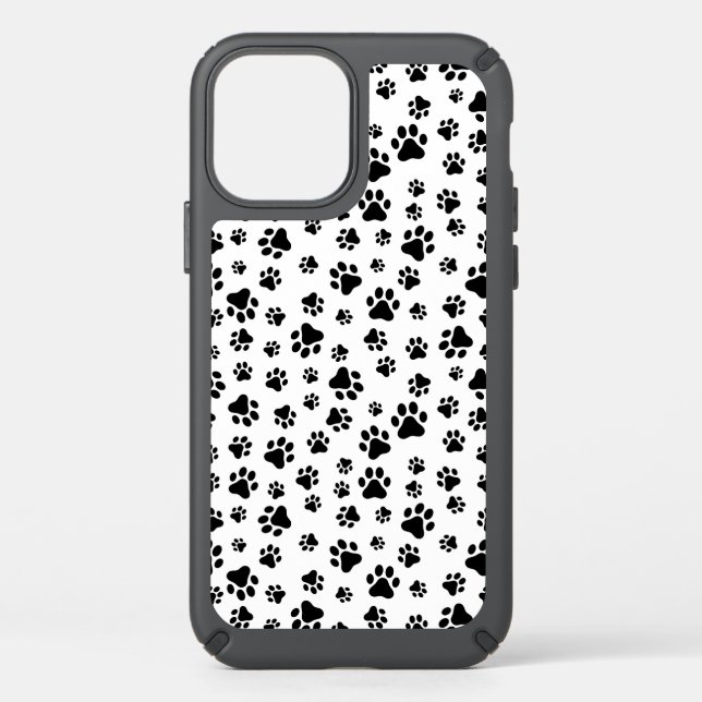 Pattern Of Paws, Dog Paws, Black and White Speck iPhone 12 Case (Front)