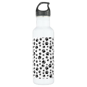 Pattern Of Paws, Dog Paws, Black and White Stainless Steel Water Bottle