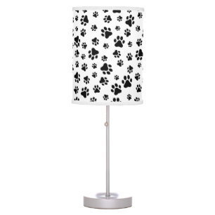 Pattern Of Paws, Dog Paws, Black and White Table Lamp