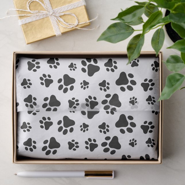Pattern Of Paws, Dog Paws, Black and White Tissue Paper (Gift)