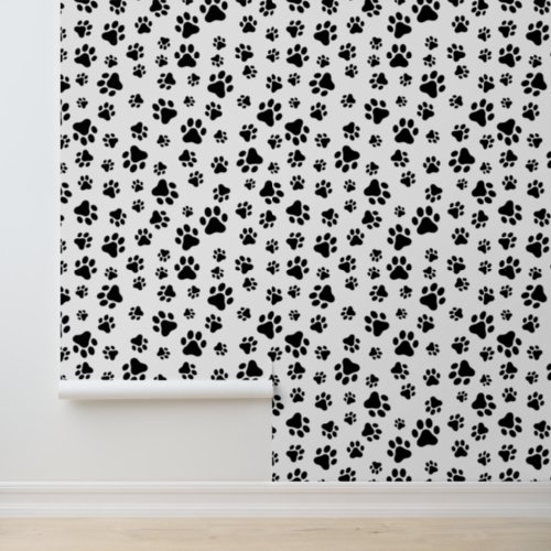 Pattern Of Paws Dog Paws Black and White Wallpaper