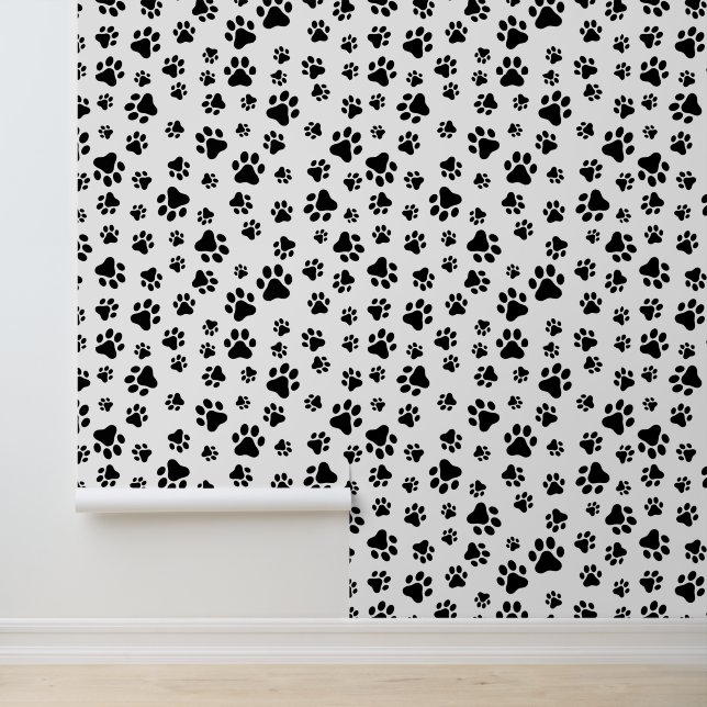 Pattern Of Paws, Dog Paws, Black and White Wallpaper (Application)
