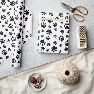 Pattern Of Paws, Dog Paws, Black and White Wrapping Paper