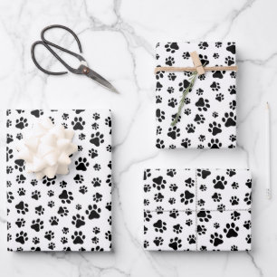 Pattern Of Paws, Dog Paws, Black and White Wrapping Paper Sheets