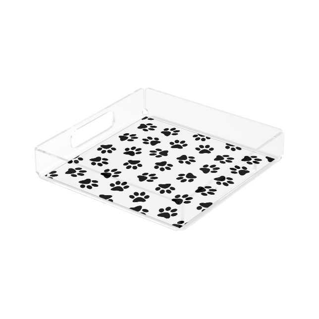 Pattern Of Paws, Dog Paws, Black Paws Acrylic Tray (Angled)