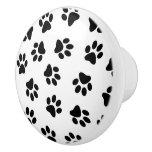 Pattern Of Paws, Dog Paws, Black Paws Ceramic Knob