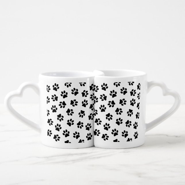 Pattern Of Paws, Dog Paws, Black Paws Coffee Mug Set (Front Nesting)