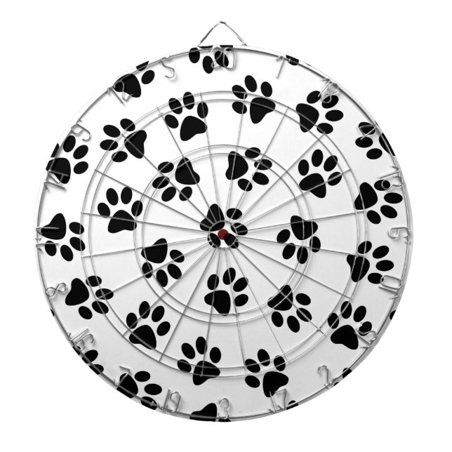 Pattern Of Paws, Dog Paws, Black Paws Dart Board (Front)