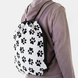 Pattern Of Paws, Dog Paws, Black Paws Drawstring Bag
