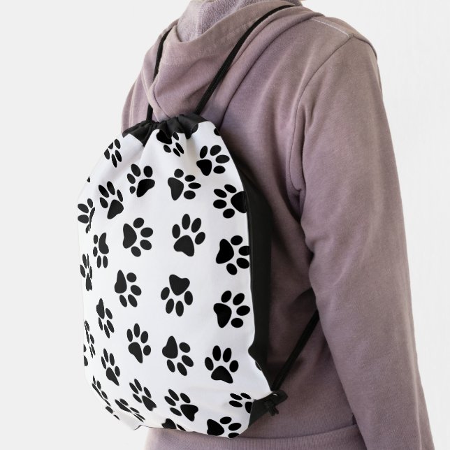 Pattern Of Paws, Dog Paws, Black Paws Drawstring Bag (Insitu)
