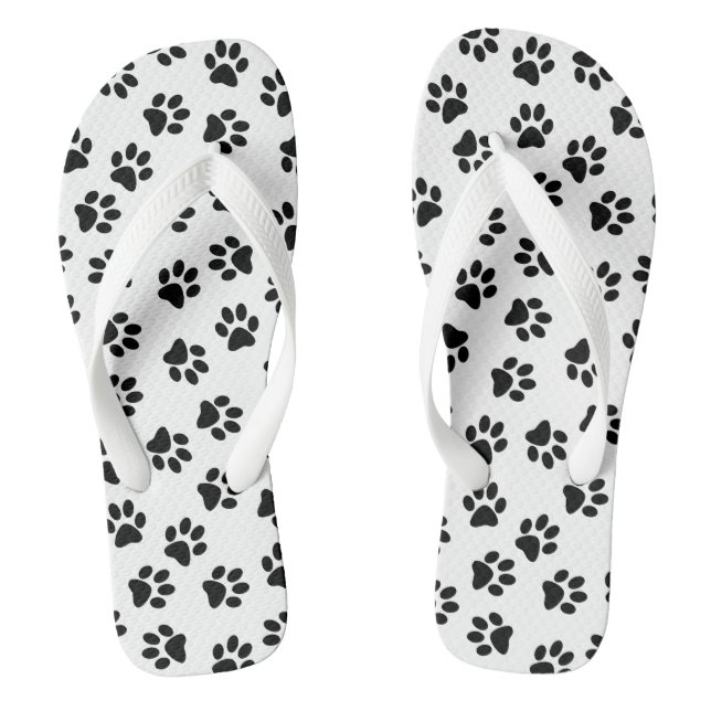 Pattern Of Paws, Dog Paws, Black Paws Flip Flops (Footbed)