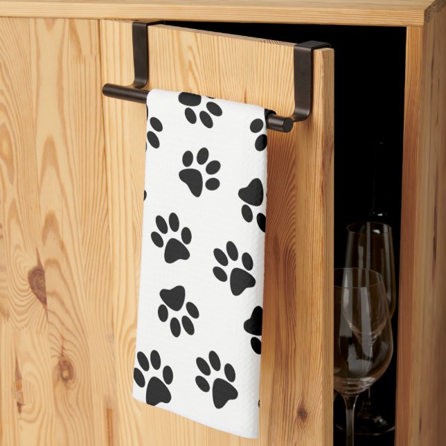 Pattern Of Paws, Dog Paws, Black Paws Kitchen Towel (Thirds Fold)