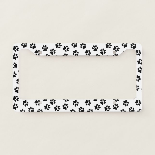 Pattern Of Paws, Dog Paws, Black Paws License Plate Frame (Front)