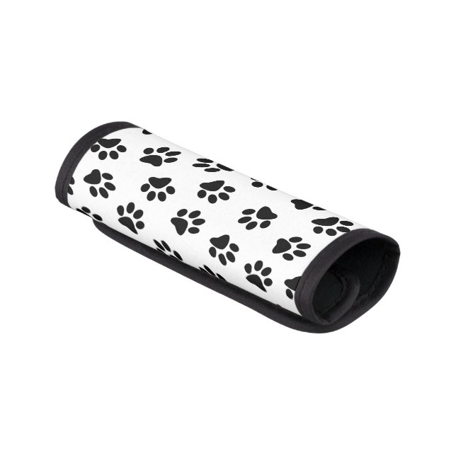 Pattern Of Paws, Dog Paws, Black Paws Luggage Handle Wrap (Angled)