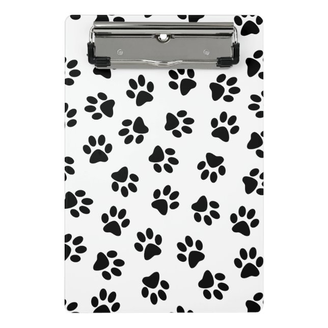 Pattern Of Paws, Dog Paws, Black Paws Mini Clipboard (Front)