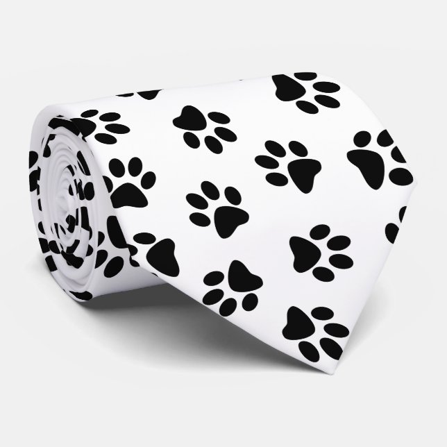 Pattern Of Paws, Dog Paws, Black Paws Neck Tie (Rolled)
