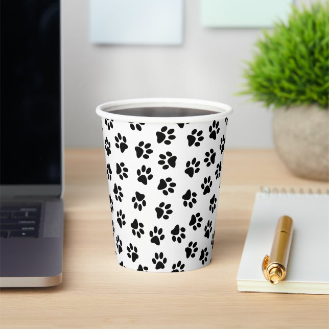 Pattern Of Paws, Dog Paws, Black Paws Paper Cups (Insitu)