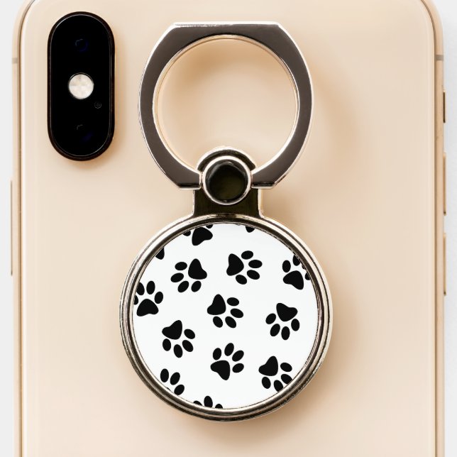 Pattern Of Paws, Dog Paws, Black Paws Phone Ring Stand (Close Up)
