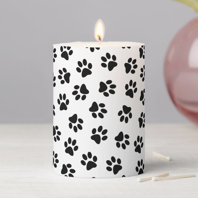 Pattern Of Paws, Dog Paws, Black Paws Pillar Candle (In Situ)