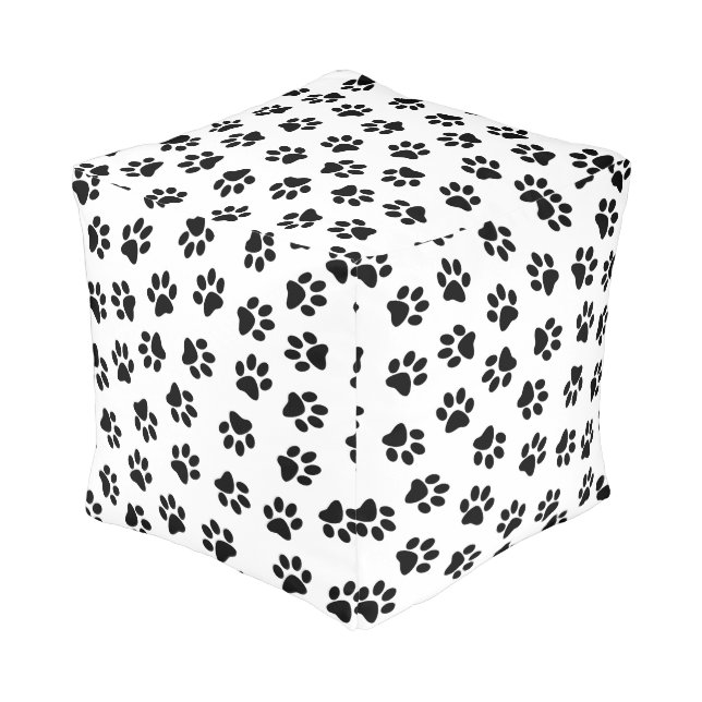 Pattern Of Paws, Dog Paws, Black Paws Pouf (Angled Back)