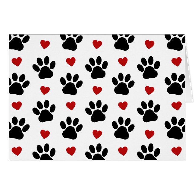 Pattern Of Paws, Dog Paws, Black Paws, Red Hearts (Front Horizontal)