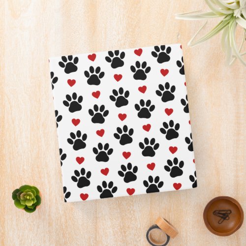 Pattern Of Paws Dog Paws Black Paws Red Hearts 3 Ring Binder