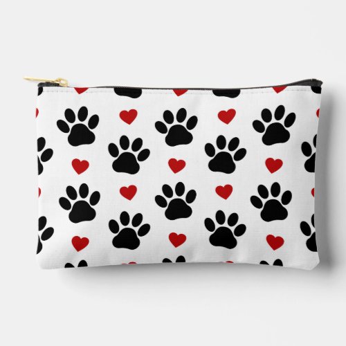 Pattern Of Paws Dog Paws Black Paws Red Hearts Accessory Pouch