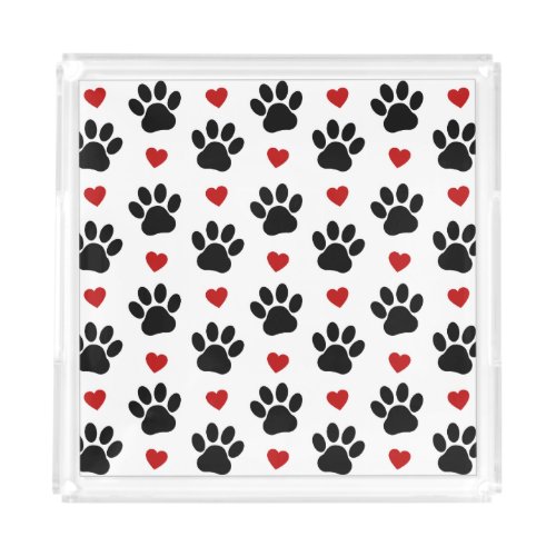 Pattern Of Paws Dog Paws Black Paws Red Hearts Acrylic Tray