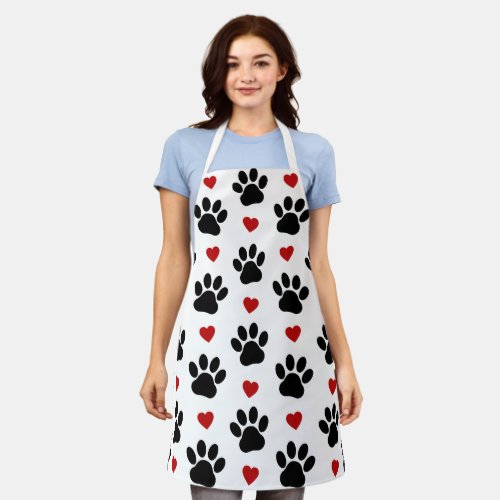 Pattern Of Paws Dog Paws Black Paws Red Hearts Apron