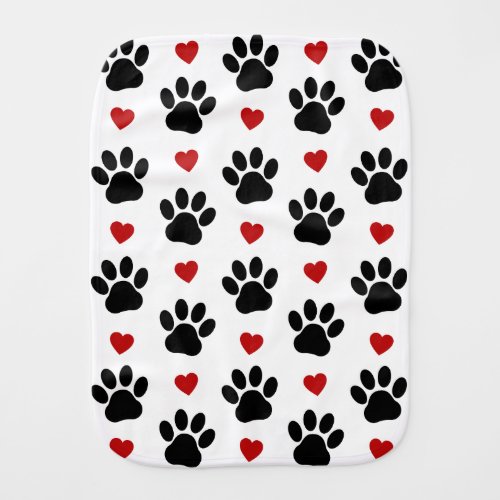 Pattern Of Paws Dog Paws Black Paws Red Hearts Baby Burp Cloth