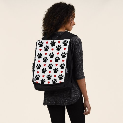 Pattern Of Paws Dog Paws Black Paws Red Hearts Backpack