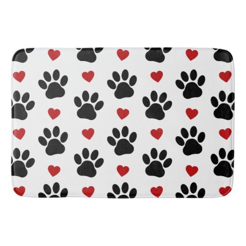 Pattern Of Paws Dog Paws Black Paws Red Hearts Bath Mat