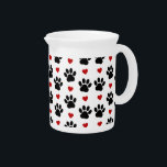 Pattern Of Paws, Dog Paws, Black Paws, Red Hearts Beverage Pitcher<br><div class="desc">Cute,  fun and adorable pattern with black paws and red hearts. Modern and trendy gift,  perfect for the dog lover in your life.</div>