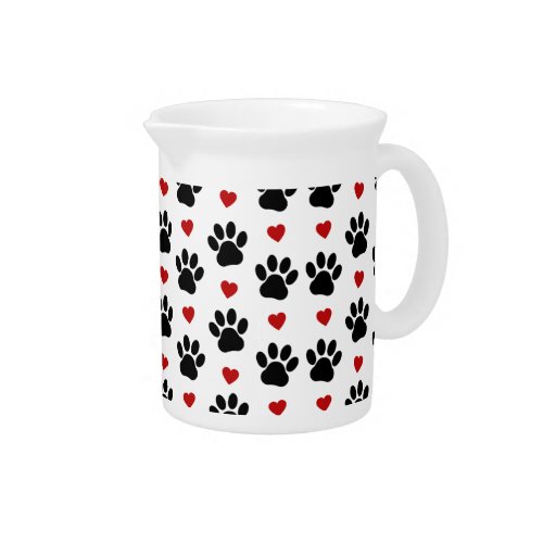 Pattern Of Paws Dog Paws Black Paws Red Hearts Beverage Pitcher