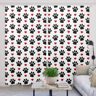 Pattern Of Paws, Dog Paws, Black Paws, Red Hearts Blackout Curtains