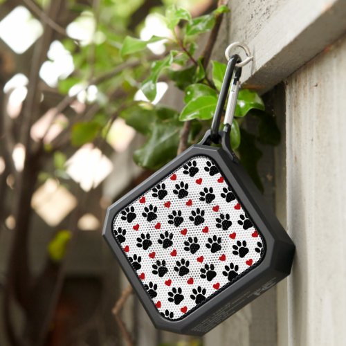 Pattern Of Paws Dog Paws Black Paws Red Hearts Bluetooth Speaker