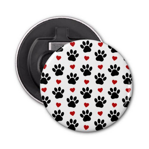Pattern Of Paws Dog Paws Black Paws Red Hearts Bottle Opener