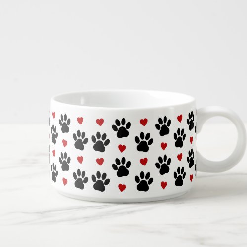 Pattern Of Paws Dog Paws Black Paws Red Hearts Bowl