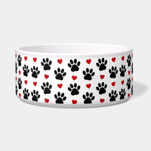 Pattern Of Paws Dog Paws Black Paws Red Hearts Bowl