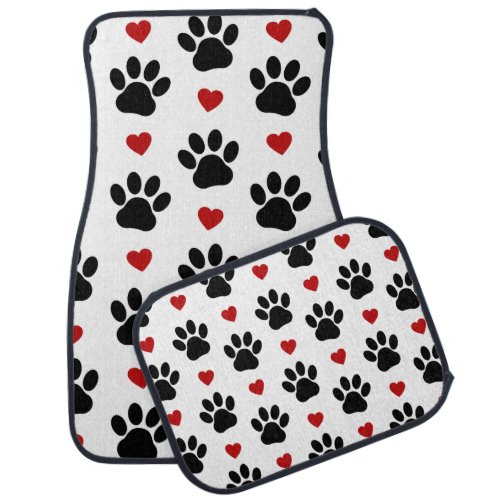 Pattern Of Paws Dog Paws Black Paws Red Hearts Car Floor Mat