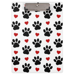 Pattern Of Paws, Dog Paws, Black Paws, Red Hearts Clipboard