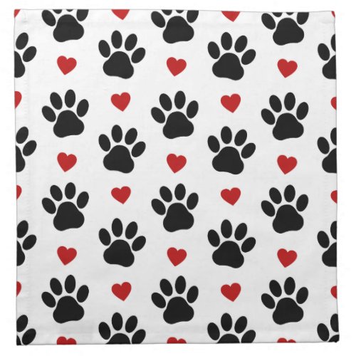 Pattern Of Paws Dog Paws Black Paws Red Hearts Cloth Napkin