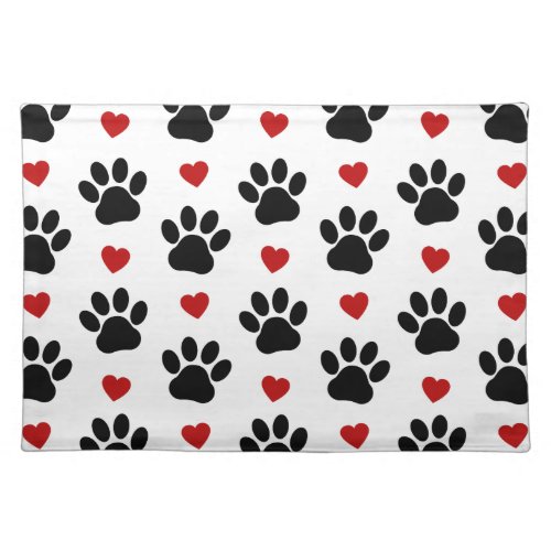Pattern Of Paws Dog Paws Black Paws Red Hearts Cloth Placemat