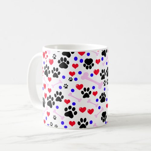 Pattern Of Paws Dog Paws Black Paws Red Hearts Coffee Mug