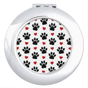 Pattern Of Paws, Dog Paws, Black Paws, Red Hearts Compact Mirror