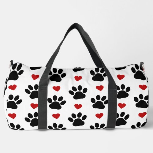 Pattern Of Paws Dog Paws Black Paws Red Hearts Duffle Bag